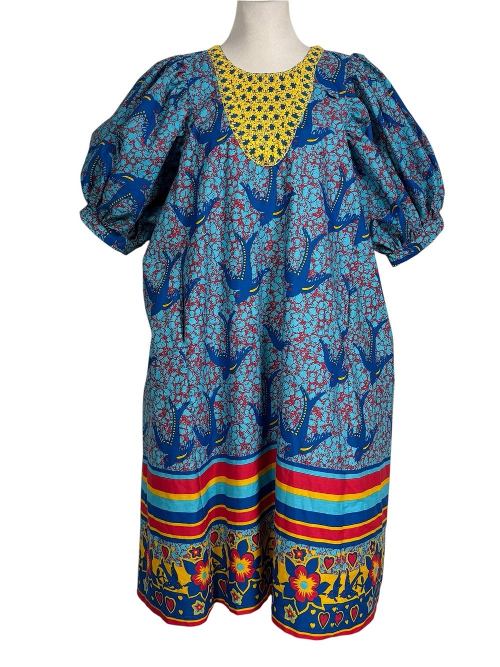 Disney World Cast Member Polynesian Resort? Floral Bird Blue Dress Women's L